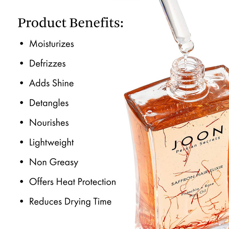 Joon إكسير شعر الزعفران من جون بالفستق + زيت الشعر بالورد، 1.11 أونصة سائلة - Image 2